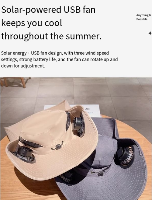 Solar-Powered Fan Hat with Wide Brim – Unisex Sun Protection Hat for Summer Fishing, Hiking, and Outdoor Activities (UV-Blocking)