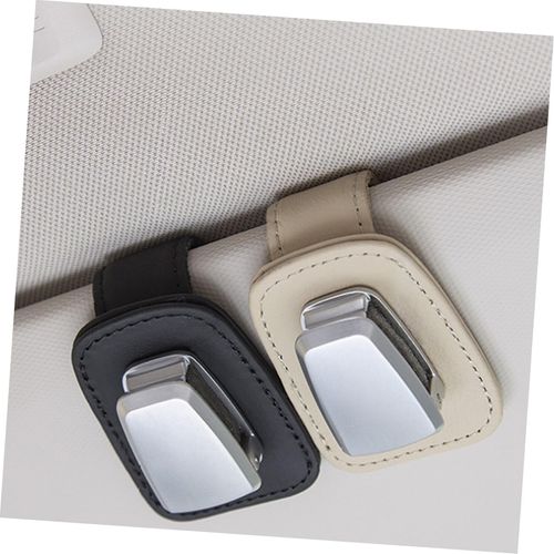 Multi-Function Car Glasses Holder Clip for Sun Visor Pu and Sunglasses Bracket Easy Install Beige Storage for Eyewear