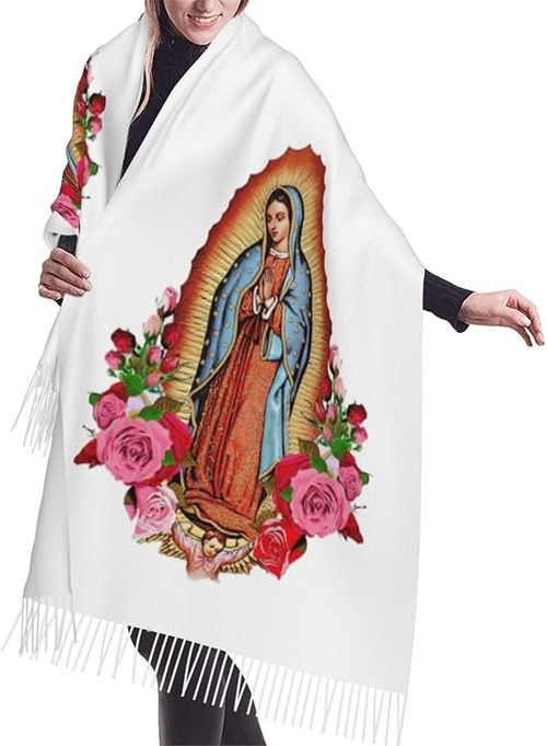 Prayer Shawls Tassel Shawls Wraps Warm Soft Winter Lightweight Cashmere Scarf for Women (White)