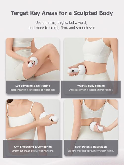 Lymphatic drainage massager and anti-cellulite massage tool, reduces stretch marks and cellulite, for legs, arms and belly, body sculpting machine with microcurrent light
