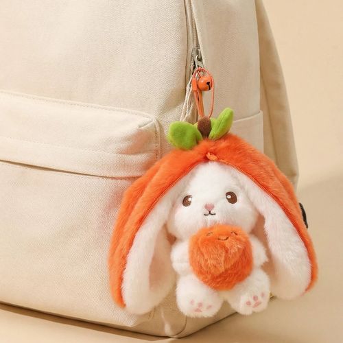 13cm Cute Fruit Bunny Plush Toy Strawberry, Durian, Pineapple, Persimmon Turn Into Bunny Soft Doll Keychain, Bag Charm, Gifts for Kids, Christmas & Birthday