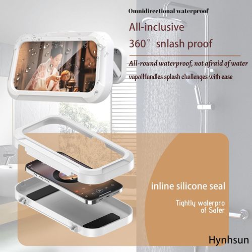 Shower Phone Holder Waterproof Case with 360° Rotation,Angle Adjustable Punch-Free High-Sensitivity Touch Screen for Shower Wall Mirror Kitchen for 4''-7'' Universal Smartphone