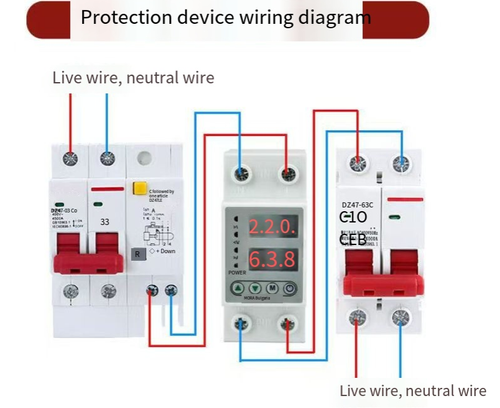 40A63A Rail-Mounted OverUnder Voltage Protection Relay, Industrial Current Limiting Ammeter Rail-Mounted Protection Device, Overcurrent Limiting Industrial Instrument