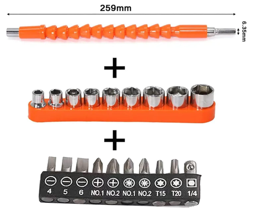Flexible Drill Snake Bit Extension Power Drill Head Angle Driver Bend Screwdriver Tools with 10 Pcs Drill Bit Sets and 9 Pcs hex sockets T 599