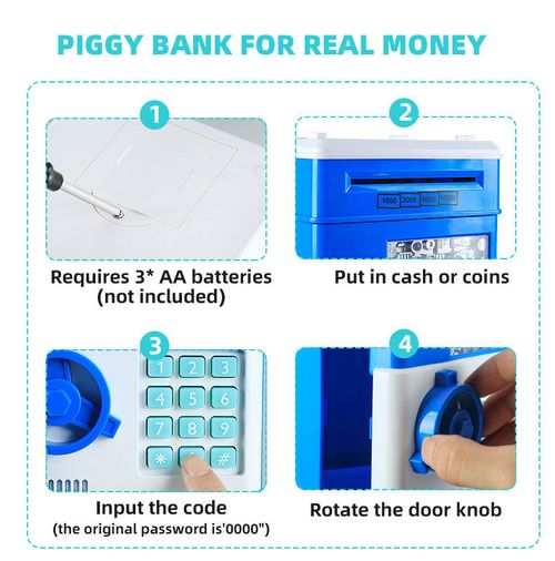 Creative Kids Piggy Bank Automatic Mini Safe Cash Dual Languages Voice Saving Money Box Password Counter Box Code Key Lock Coin Bank ATM Rolling Money with Light SafeToy Gifts