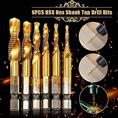 6pcs Drill Bits HSS Taps 1,4 Inch Hexa Metric Thread Bits Set Tool Tap M3-M10