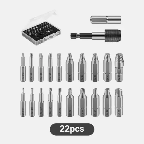 22 Pcs Damaged Screw Extractor SetRemover with Bit Holder and Storage Case, Bolts Drill Bit Tool for Electric Hand Drill