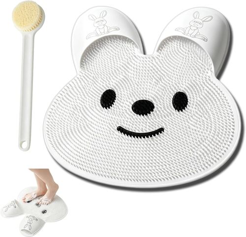 Silicone Rabbit Foot-Scrubbing & Exfoliating Shower Mat – Non-Slip Bathroom Mat for Back Scrubbing, Massage, and Body Exfoliation