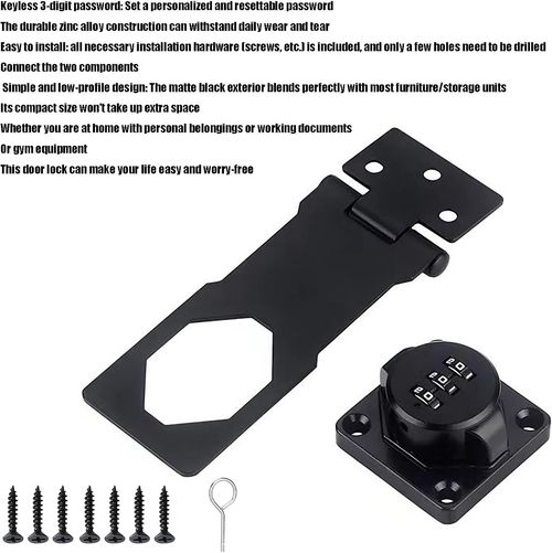 Double Door Cabinet Combination Lock, 3-Digit Password Keyless Hasp Lock for Kitchen Cabinets, File Drawers & Storage Boxes, Easy-Mount Security Lock