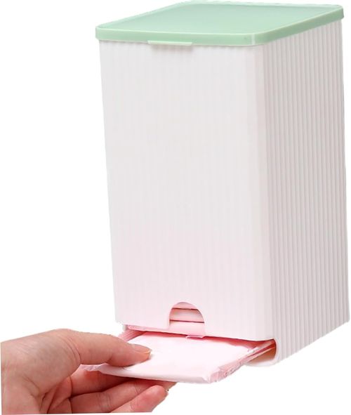Tampon Organizer for Bathroom, 4.5x4.5x7.7 Inch Plastic Sanitary Napkin Holder with Lid, Large Opening Sanitary Pad Holder, Self-Adhesive Wall Mounted Storage Box for Woman Girl.