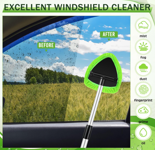 6 Pcs Car Windshield Cleaner Tool with Extendable Handle, Green
