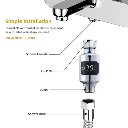 Shower Temperature Sensor with LED Display and 1    2 Inch Standard Interface