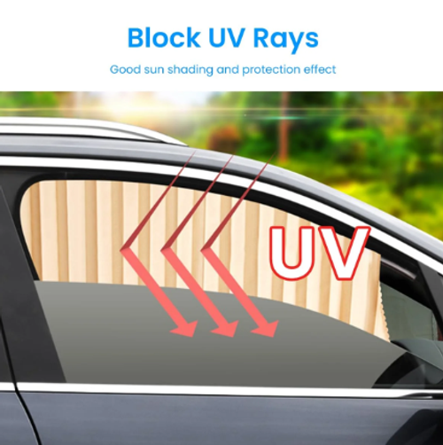 Car Curtains Magnetic Universal Fit Window Privacy Sunshade Pleated Removable ( 4 Pcs ) - Cream-Beige