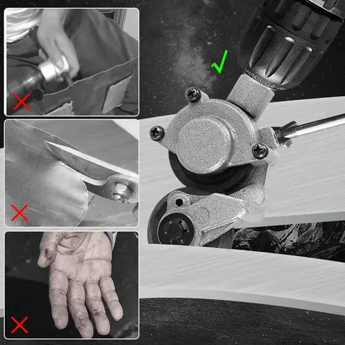 Metal-Cutting Attachment for Power Drills — Sheet Metal Cutting Tool | Power drill attachment suitable for cutting stainless steel, aluminum, iron sheets, and various types of thin sheet metal.
