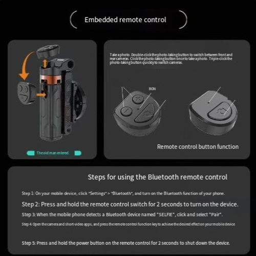 Magnetic Mini Selfie Stick with Zoom Remote & Integrated Stand – 360° Rotation, Anti-Shake, Ultimate Shooting Tool