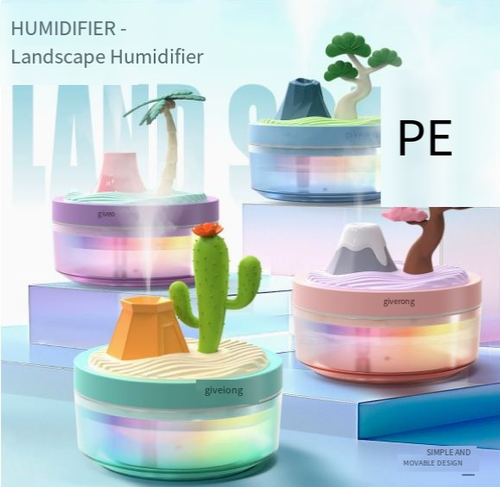 Landscape Green Plant Air Humidifier, Desktop USB Seven-Color Ambient Spray Aroma Diffuser, Car and Home Silent Mini Desktop Plant Humidifier, Seven-Color Night Light Spray Hydration Device, Car Aroma Diffuser, Creative Small Gift