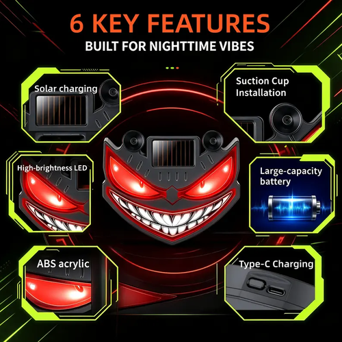 1 Pcs Car Evil Eye Solar LED Decorative Light - Vibration   Light-Sensor Flashing Lamp, Damage-Free Suction Cup Interior Deco for Cars  Trucks with Aggressive Look, Animated Eyes, Auto Activation