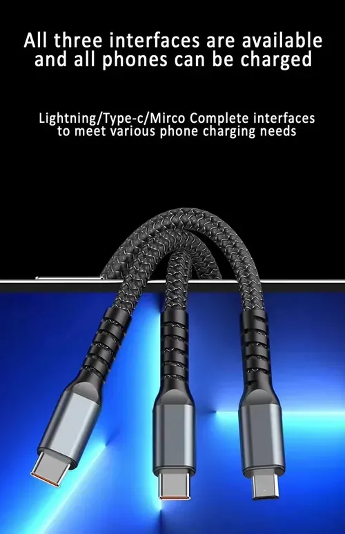 100W Transparent Luminous Charging 3-in-1 Data Cable