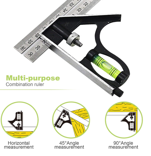 300mm 12 in Precise Stainless Steel Adjustable Sliding Combination Square Set Right Angle Ruler Adjustable Leveled Square Head Right Angle Ruler