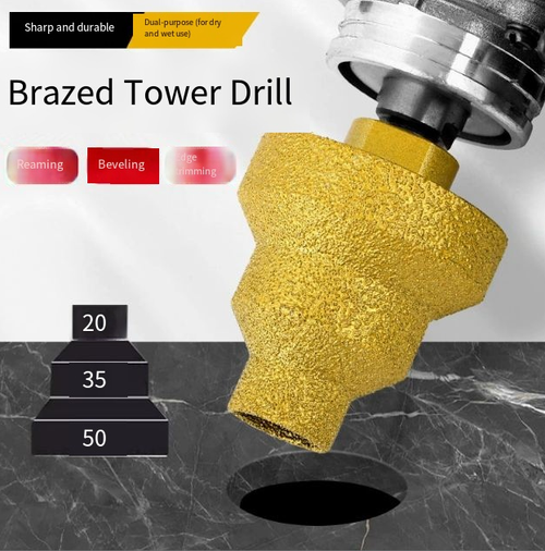 Diamond Stone Hole Saw Conical Reaming Brazed Pagoda Drill, Angle Grinder Compatible, Alloy Drill Bit for Tile and Slab Drilling