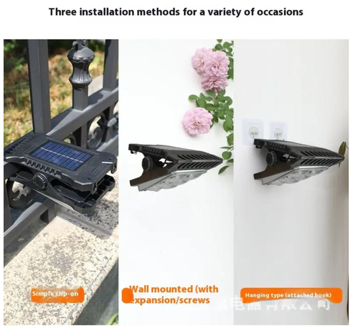 Solar Clip Lamp, Rechargeable Motion Sensor Light, Waterproof Outdoor Camping Light with 73 LED Beads, Wide-Angle Lighting