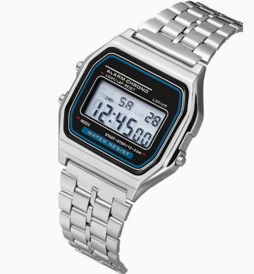 F91W Steel Strap LED Electronic Watch, Ultra-thin Gold and Silver Cold Light Watch, Harajuku Style Fashionable Multifunctional Watch