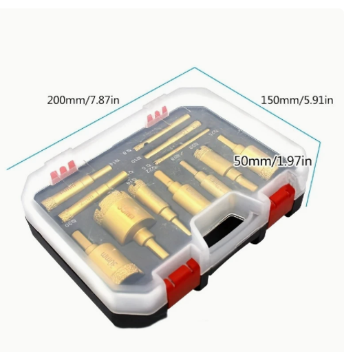 12pc Electric Drill Hole Opener Kit - Marble Drill Bits, Tile Brazing Stone Diamond Drill Bit Set