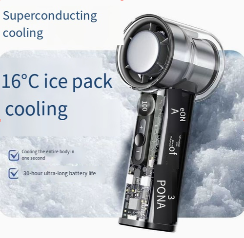Cooling handheld fan with digital display, 100 speed settings, outdoor wireless portable dormitory transparent mecha-style lighting fan