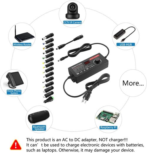 Universal Power Supply Adjustable 144W 3.5V~36V 4A AC DC Adapter 12V 24V 36V 5V 6V 9V 14V Power Adapter 100V~240V AC to DC Converter Multi-Voltage Variable Transformer 14 Tips
