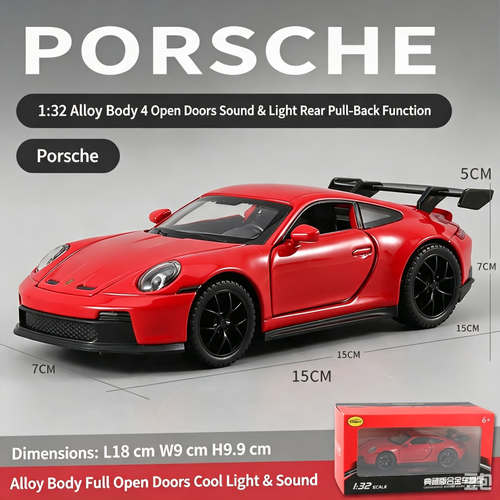 Porsche 911 Targa Diecast Model Car 1:32 Scale, Sports Car Collectible with Lights and Opening Doors, Gift for Car Lovers