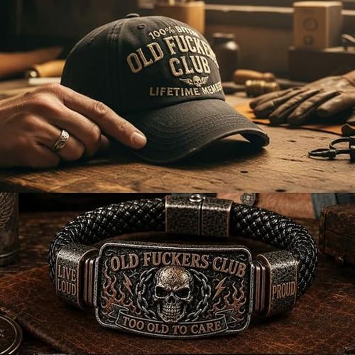Old Fuckers Club & Wild Freedom | 2026 OLD FUCKERS CLUB Skull Bracelet,Vintage Black Skull Flame Biker Braided Bracelet for Men,Too Old To Care Wristband
