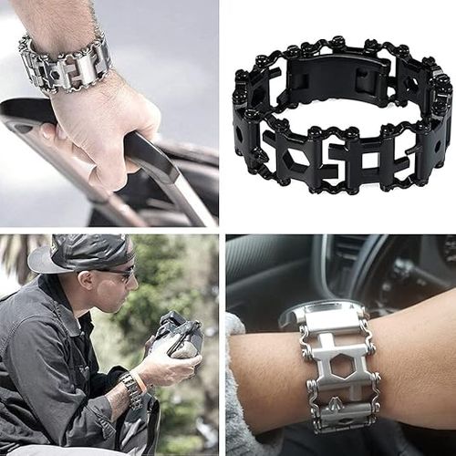 Multitool Bracelet 29 in 1, 22cm Stainless Steel, Outdoor Travel Men Watch Strap, Trend Bracelet with A Pry Tool