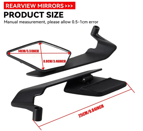 Foldable Stealth Wind Wing Side Mirrors, Wide Viewing Angle, Durable Material, Quick Installation,  White glass lens