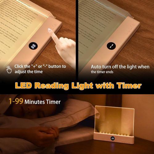 Book Light, Rechargeable Clear LED Flat Reading Light with 3 Colors & Timer, Dimmable Panel Plate Lamp Book Full Page Light for Reading in Bed at Night, Funny Gifts for Readers Kids Women Men (Pink)