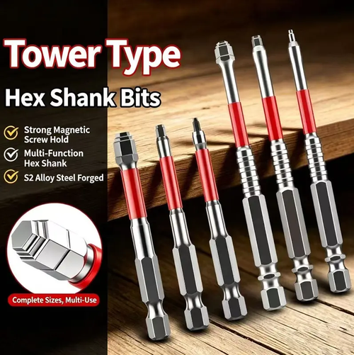 6-Piece Metal Hex Socket Screwdriver Bit Set with Hex Shanks, Pagoda Centering Internal Design, Tightens 1.5mm-6mm Millimeters Nuts, Magnetic Tips, Compatible with Drills  Wrenches, for Tools and Gadgets, Construction, Household Work
