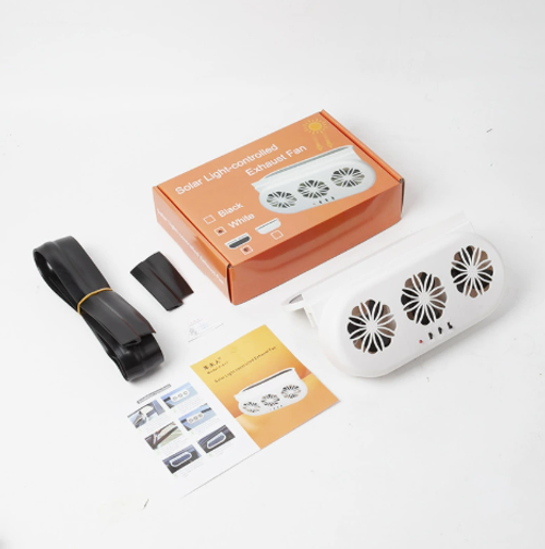 Solar-powered car window exhaust fan – interior air circulation and cooling fan