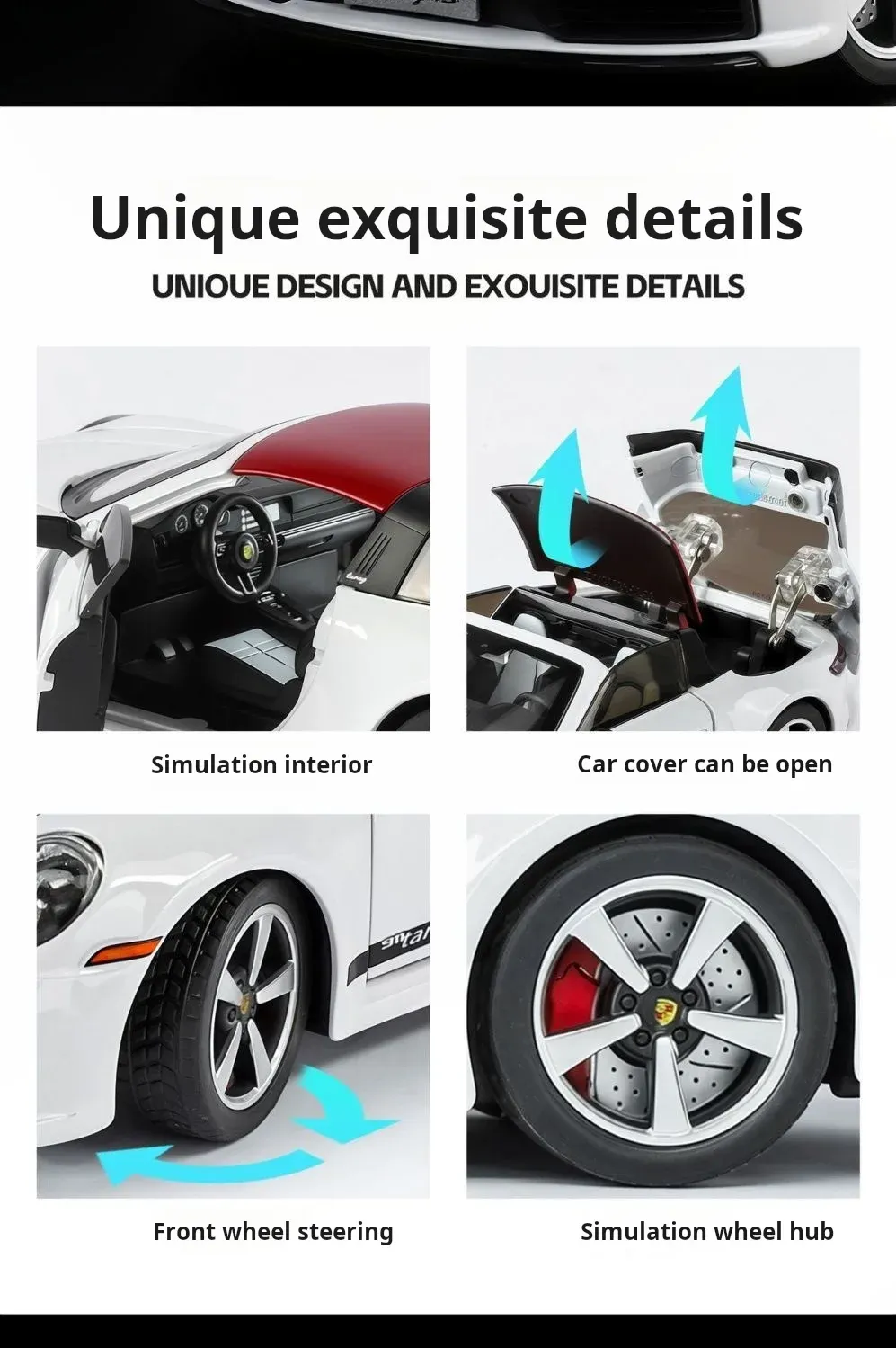 Porsche 911 Targa Diecast Model Car 1:32 Scale, Sports Car Collectible with Lights and Opening Doors, Gift for Car Lovers