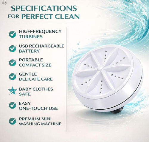 Portable Mini Washing Machine with High-Frequency Turbine, USB Powered Compact Clothes Washer for Baby Clothes, Underwear, Socks & Delicate Laundry, Low Noise Portable Washer for Travel