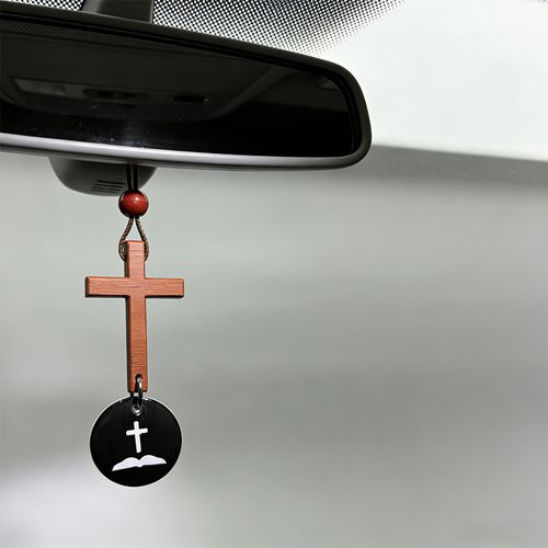 Daily Bible Verse Rearview Mirror Cross Ornament – Daily Scripture Car Charm Hanging Cross for Car