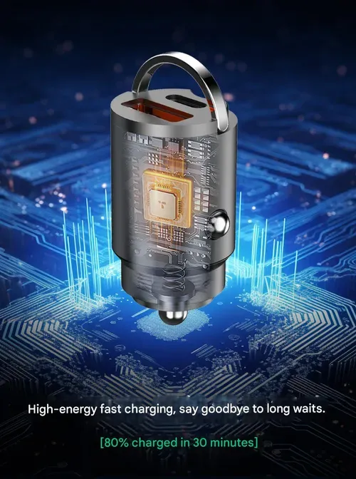 Hidden mini car charging, with folding ring, small and portable, plug in the cigarette lighter is basically flat, support double interface at the same time fast charging!