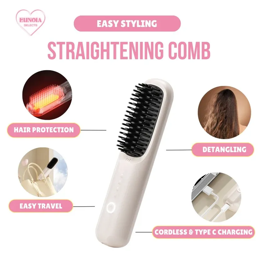 Hair Straightening Brush - Cordless + Ceramic Plates