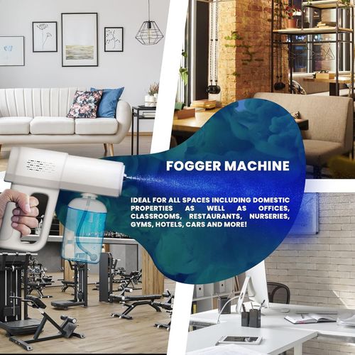 The Original Disinfectant Fogger Machine - Professional Sanitizer Sprayer - Electrostatic ULV Atomizer & Nano Steam Gun – Rechargeable Barber Spray Gun with Blue Light (White 2)