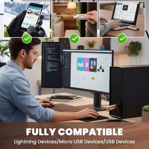 3 in 1 Portable High Speed USB 3.0 Memory Storage for iPhone iPad & Computer, USB 3.0 Portable Storage Device with Lightning Connector (64, GB)