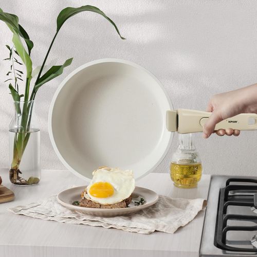 Removable Pot Handle Cream Beige, Universal Pan Handle, Replacement Handle for Pots and Pans, Fits All Cookware, Includes,Spatula Rest,Drip Pad,Durable,Heat-Resistant