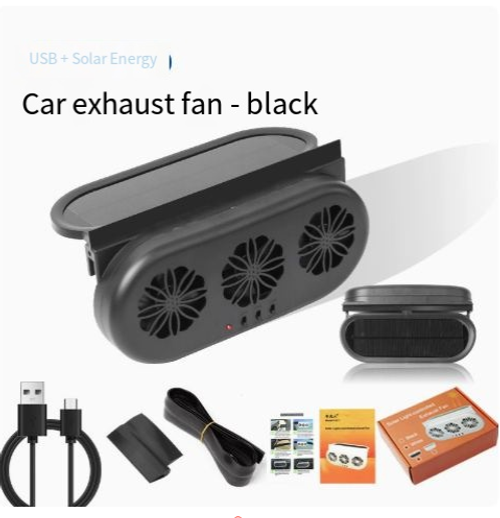 Solar-powered car window exhaust fan – interior air circulation and cooling fan