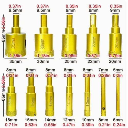 12pc Electric Drill Hole Opener Kit - Marble Drill Bits, Tile Brazing Stone Diamond Drill Bit Set