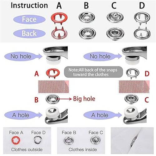SANWALSA (100 Pcs, Silver) Snap Button Set with Hand Snap Fastener Plier Tool | Used to Connect Two Pieces of Material Together