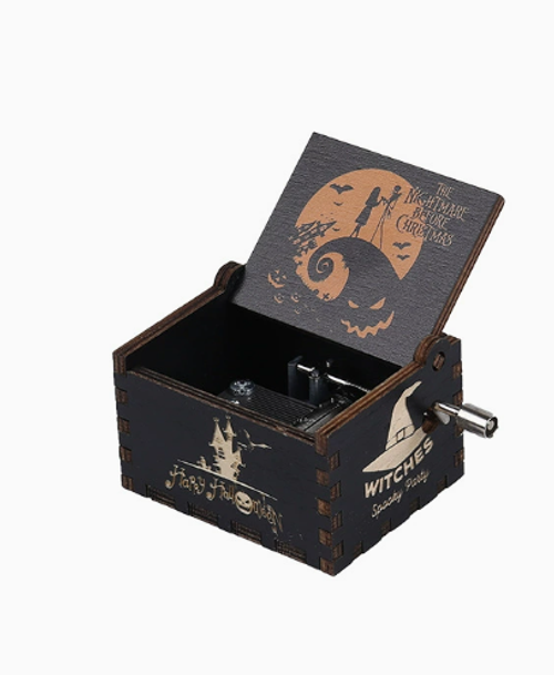 Halloween Exclusive! Classic Carved DIY Wooden Music Box — Hand-Cranked Craft Gift