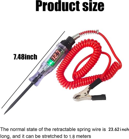 1 PC Car Digital Electric Pen, 6V-12V-24V DC Car Circuit Tester Light, Test Light with 5.9Ft Extended Spring Wire, Car Truck Vehicle Circuits Low Voltage Tester Probe (Red)