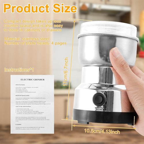 Coffee Grinder, Electric Automatic Grinder with with 4 Stainless Steel Blades 300ml Coffee Mill Grinder One Button Use Coffee Bean Portable Electric for Rice Seeds